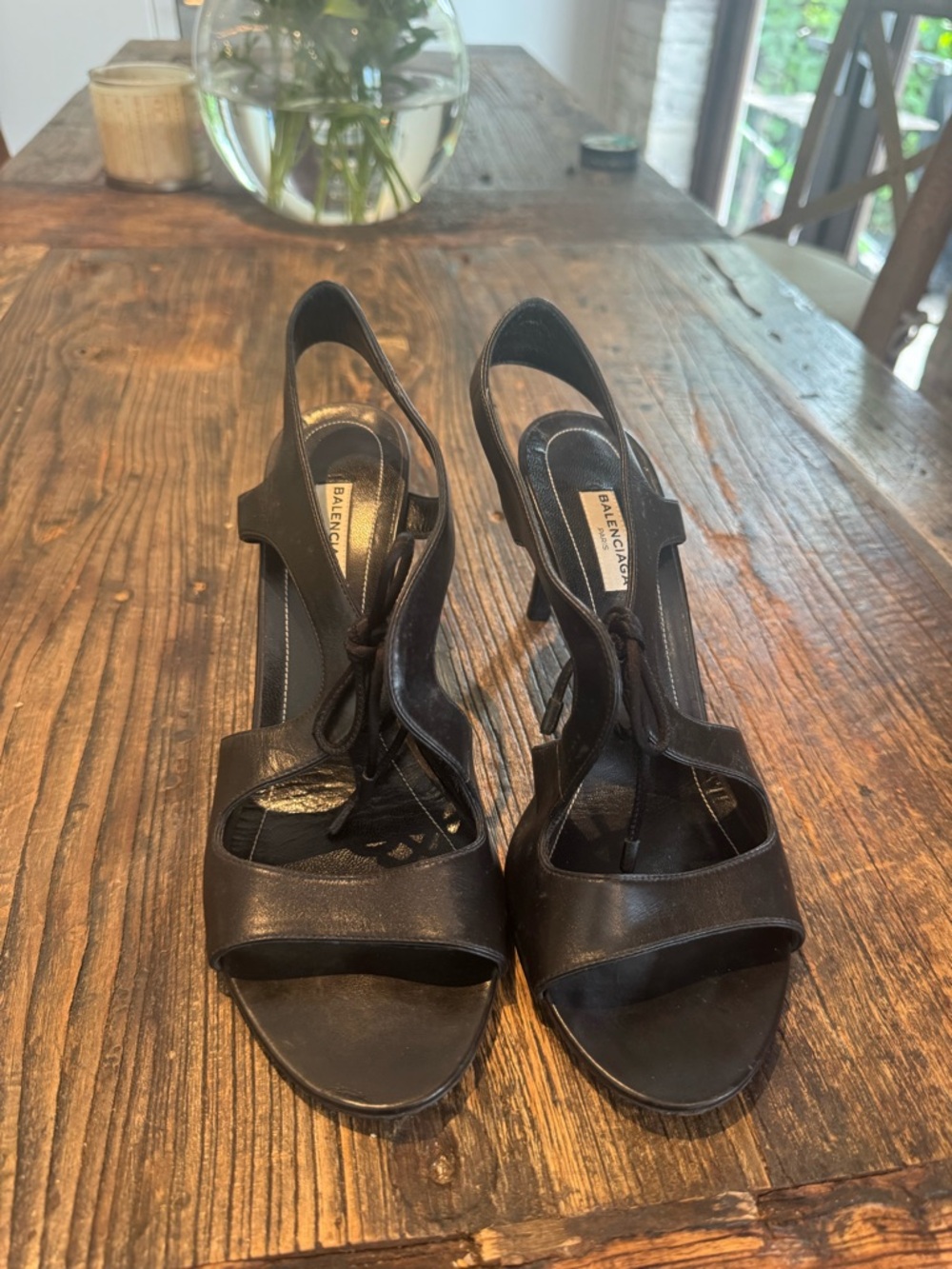 Balenciaga Black Leather Lace-Up Slingback Heels - Picture 3 of 4